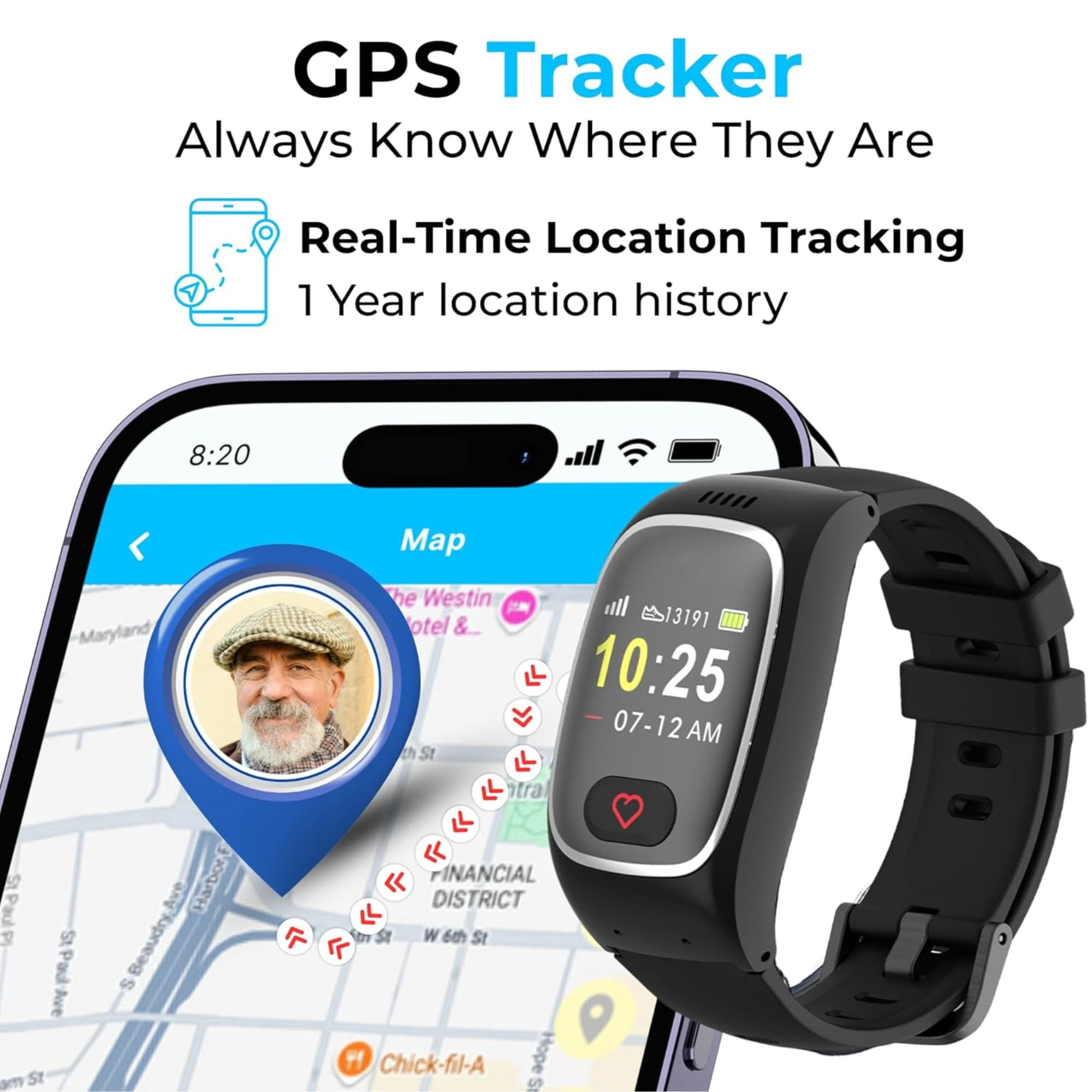 Seculife Smartband: Medical Alert Bracelet with GPS Tracker, Fall Detection, SOS Button, Medical watch, Emergency Device for Seniors, Life Alert System, Elderly Health Monitoring
