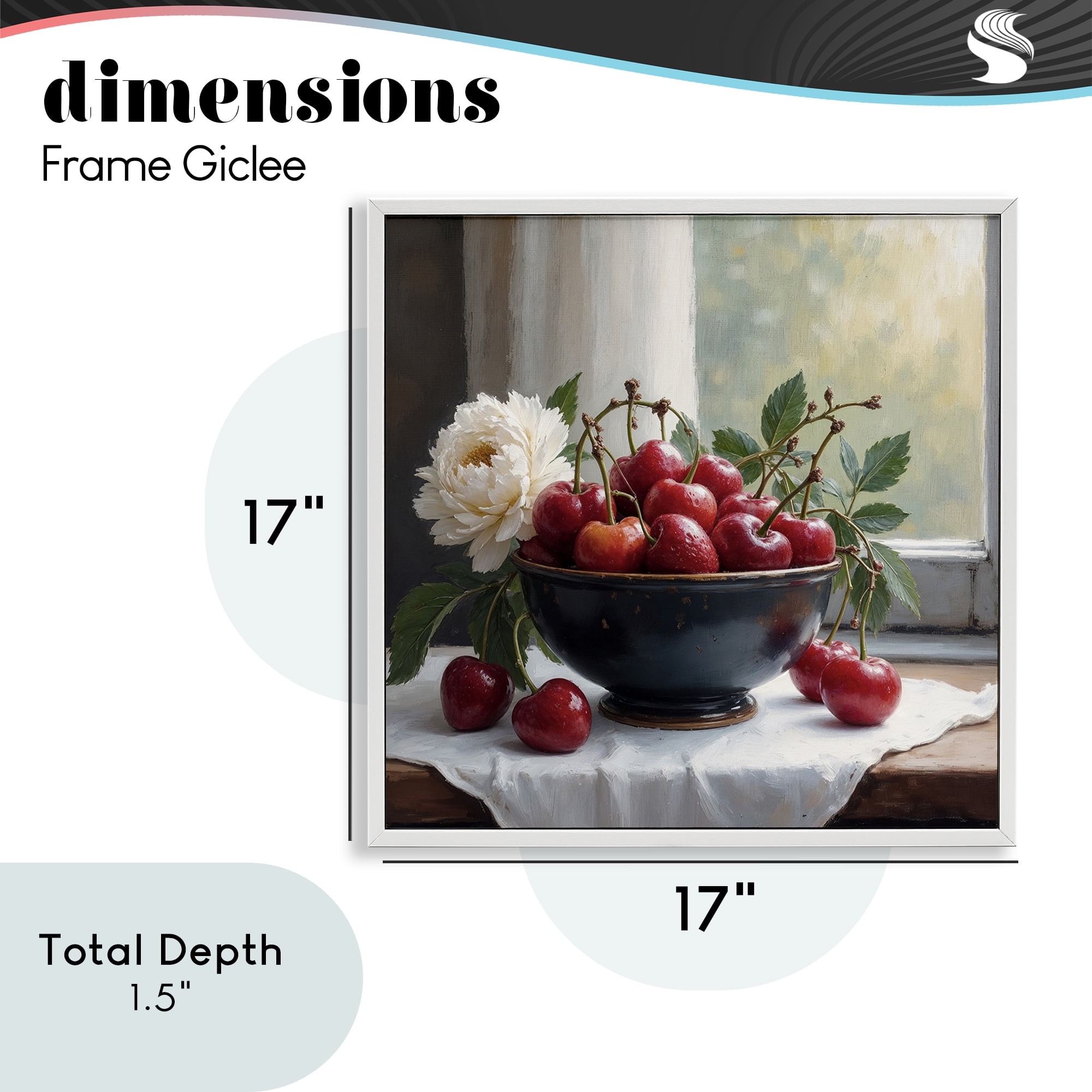 Cherry & Blossom Still Life White Framed Giclee Art, design by Lettered and Lined