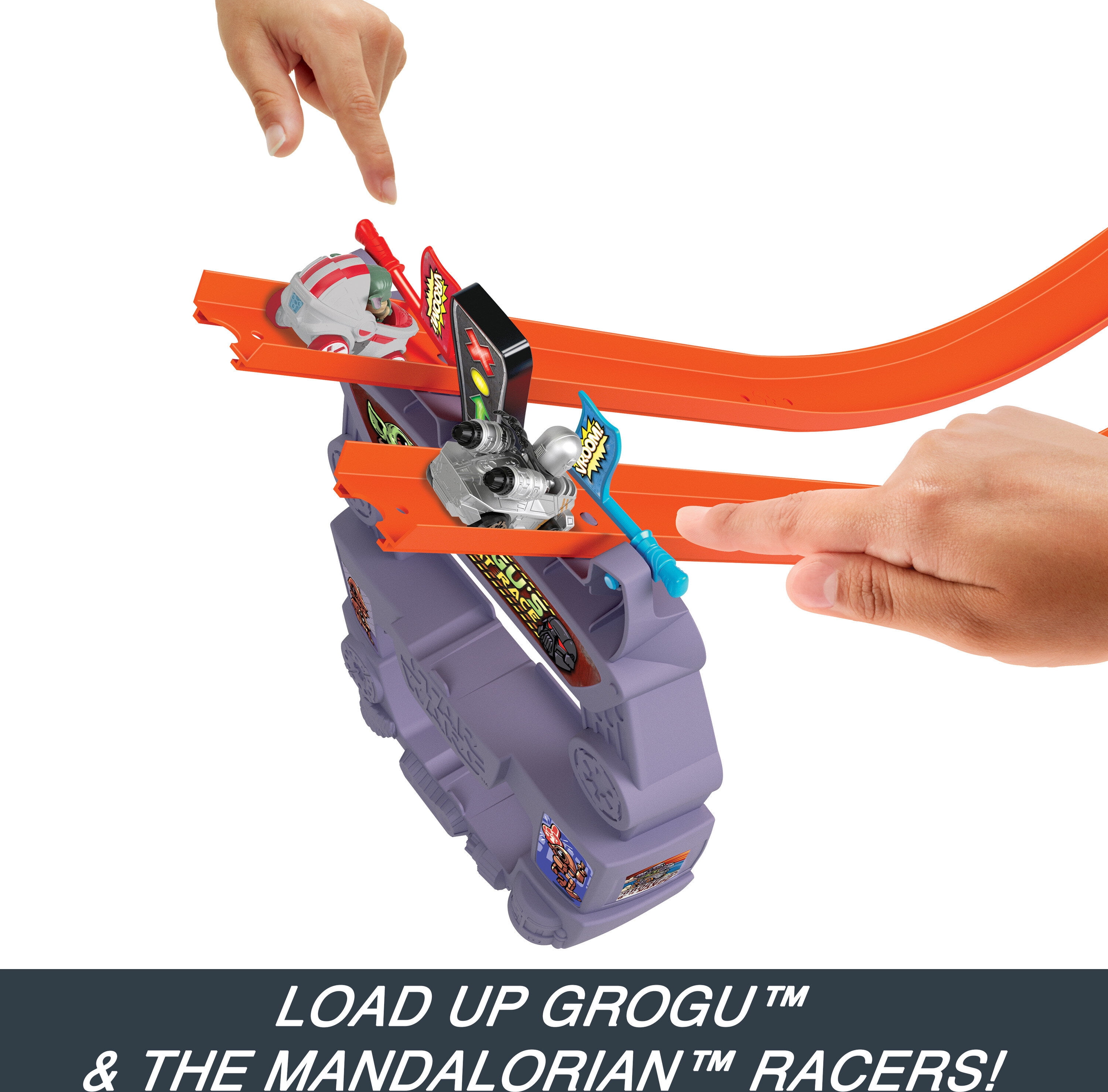 Hot Wheels RacerVerse Star Wars Track Set with 2 Racers Inspired by Star Wars: Grogu & the Mandalorian