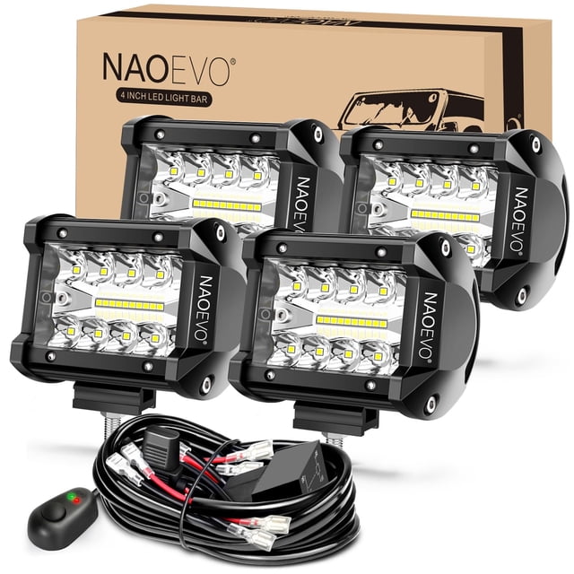 Combo de luces LED tipo cápsula NAOEVO de 4 pulgadas, Spot Flood, 4 unidades