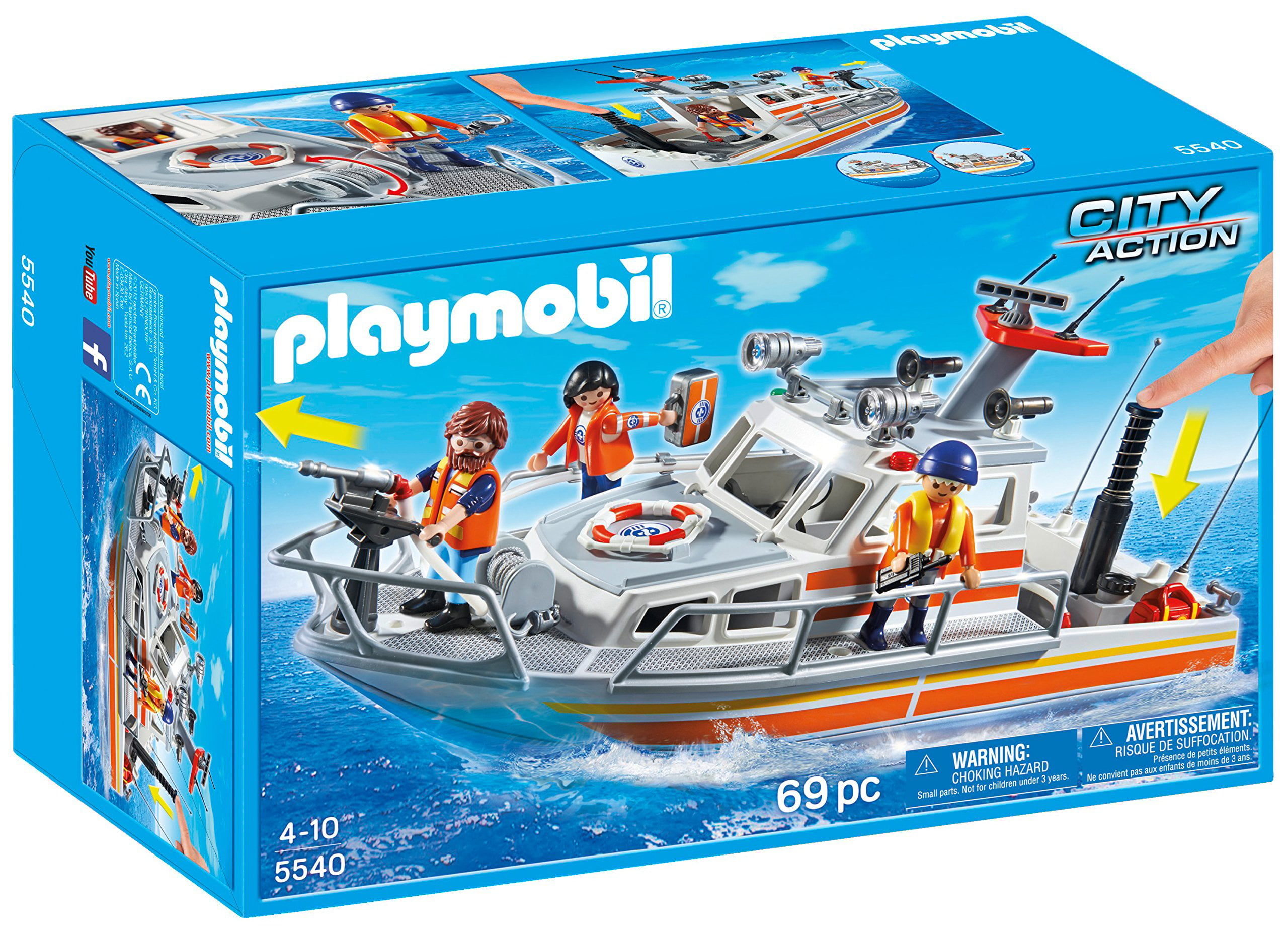 PLAYMOBIL Rescue Boat with Water Hose Play Set Walmart.com