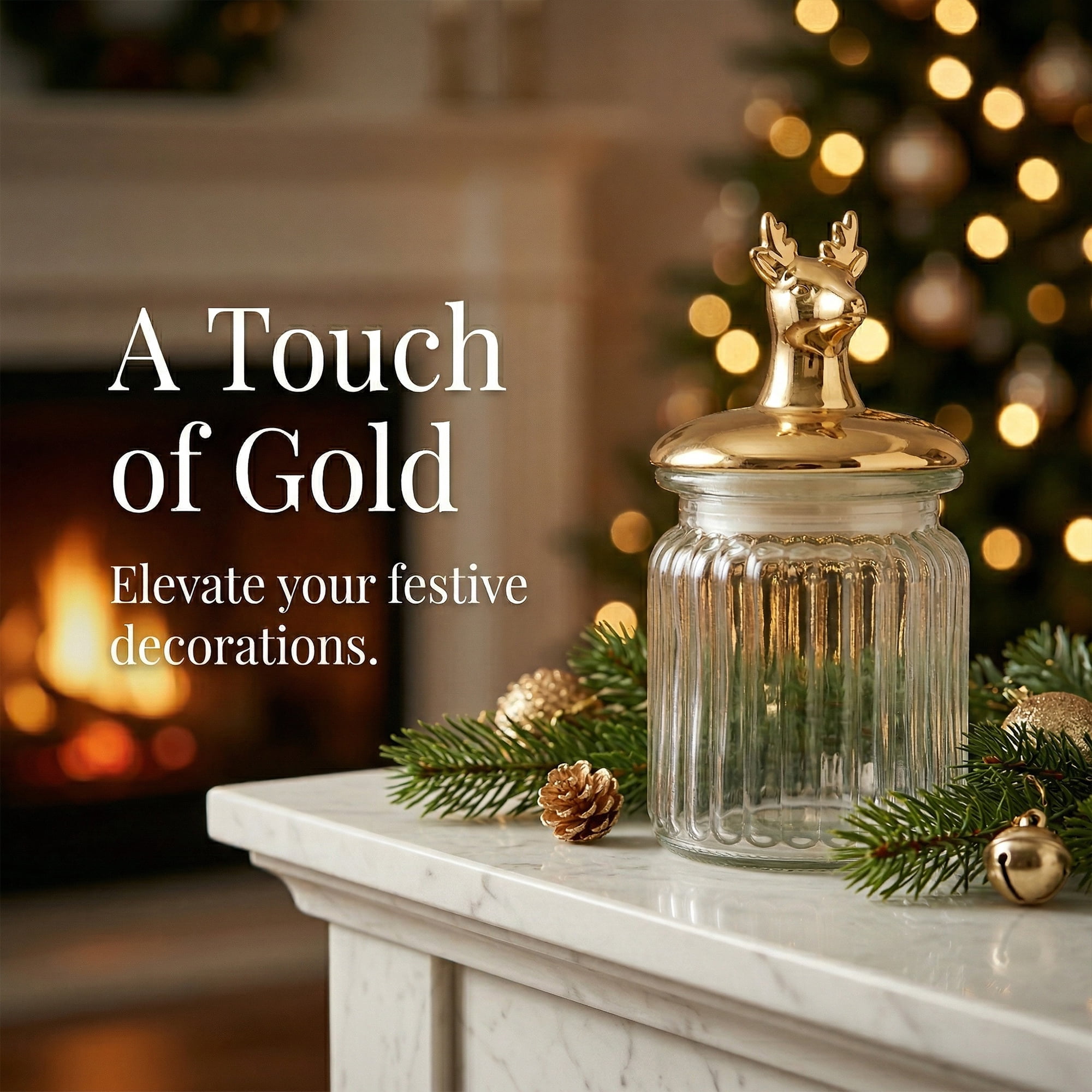 Unique Bargains Decorative Glass Jar With Gold Animal Lid Golden Deer 3" x 3" x 5.5"