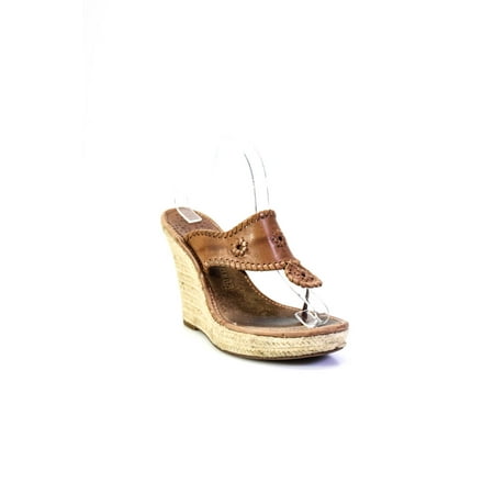 

Pre-owned|Jack Rogers Womens Leather Platform Wedge Flip Flops Brown Size 9.5