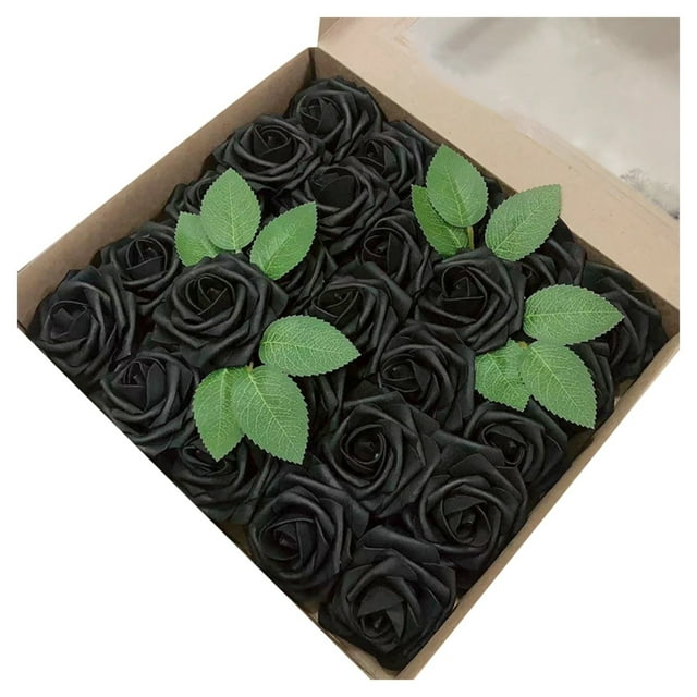 BKER European Style With Foam PE Black Roses 25pcs With And Support Flowers Home Flower Decoration Flowers