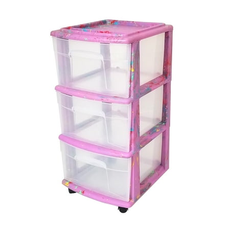 Homz 3 Drawer Medium Cart Purple Tie Dye Base With Clear Drawers