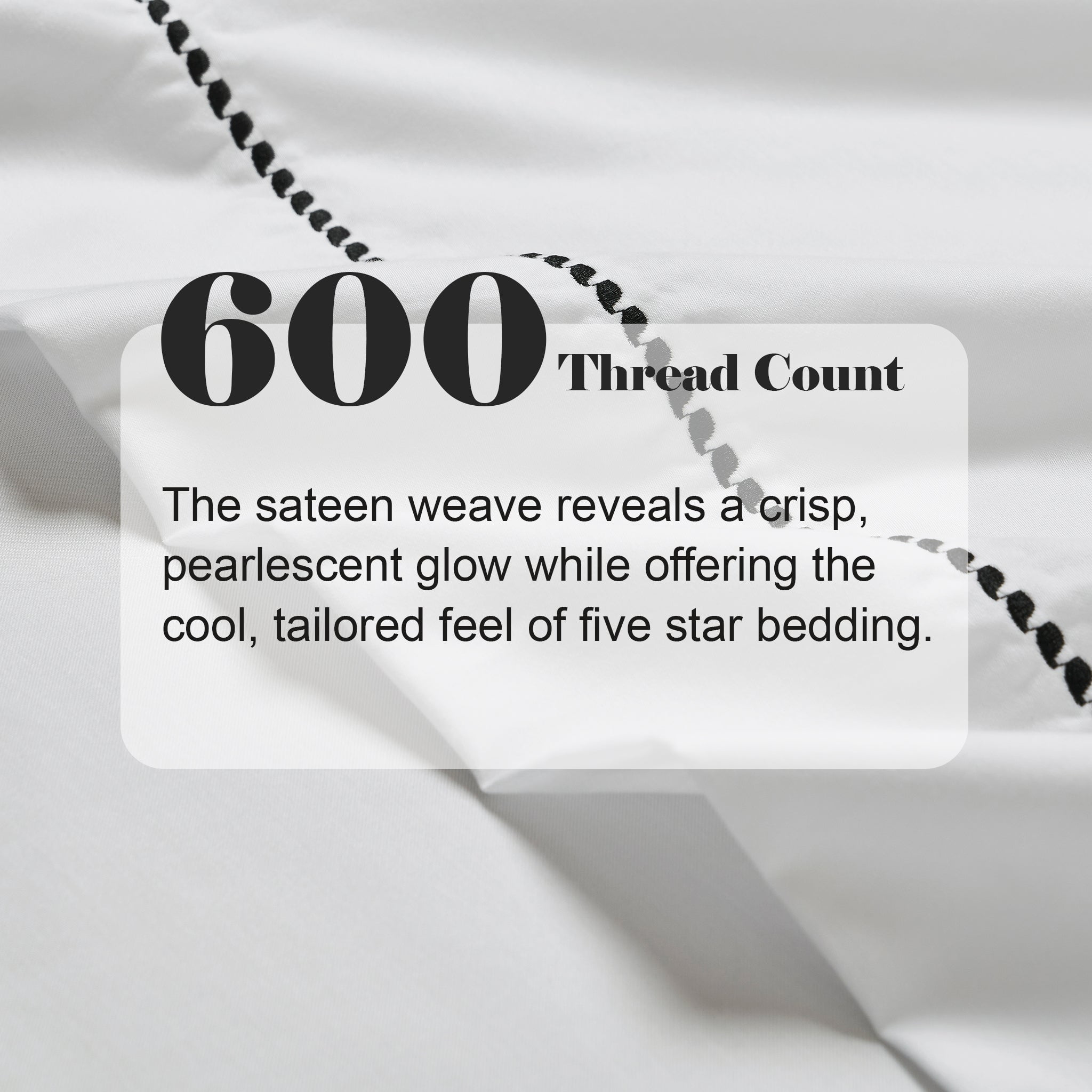 Superior Cotton Blend 600 Thread Count Dash Stitch Hem Sheet Set, Queen, Dark Grey