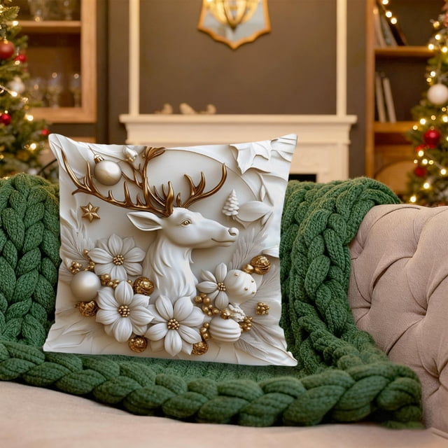 Uuiauoio Festive Christmas Pillow Cover 18x18 Inch Holiday Decor Cushion Case for Sofa Living Room Bedroom Seasonal Home Accent and Party Decoration,Xmas Decorations Throw
