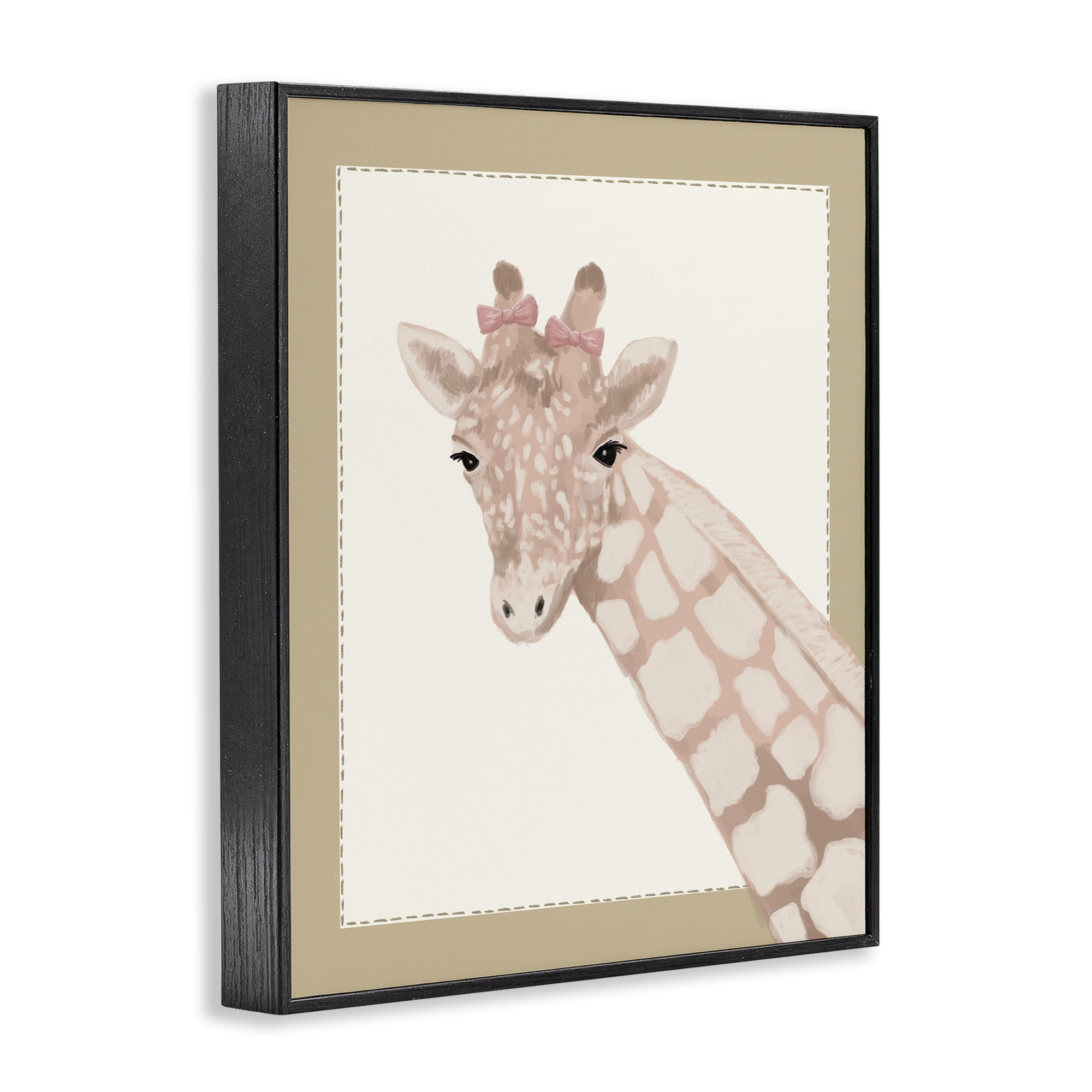 Stupell Industries Sweet Giraffe with Bows Black Framed Giclee Art, design by Sadie Harper