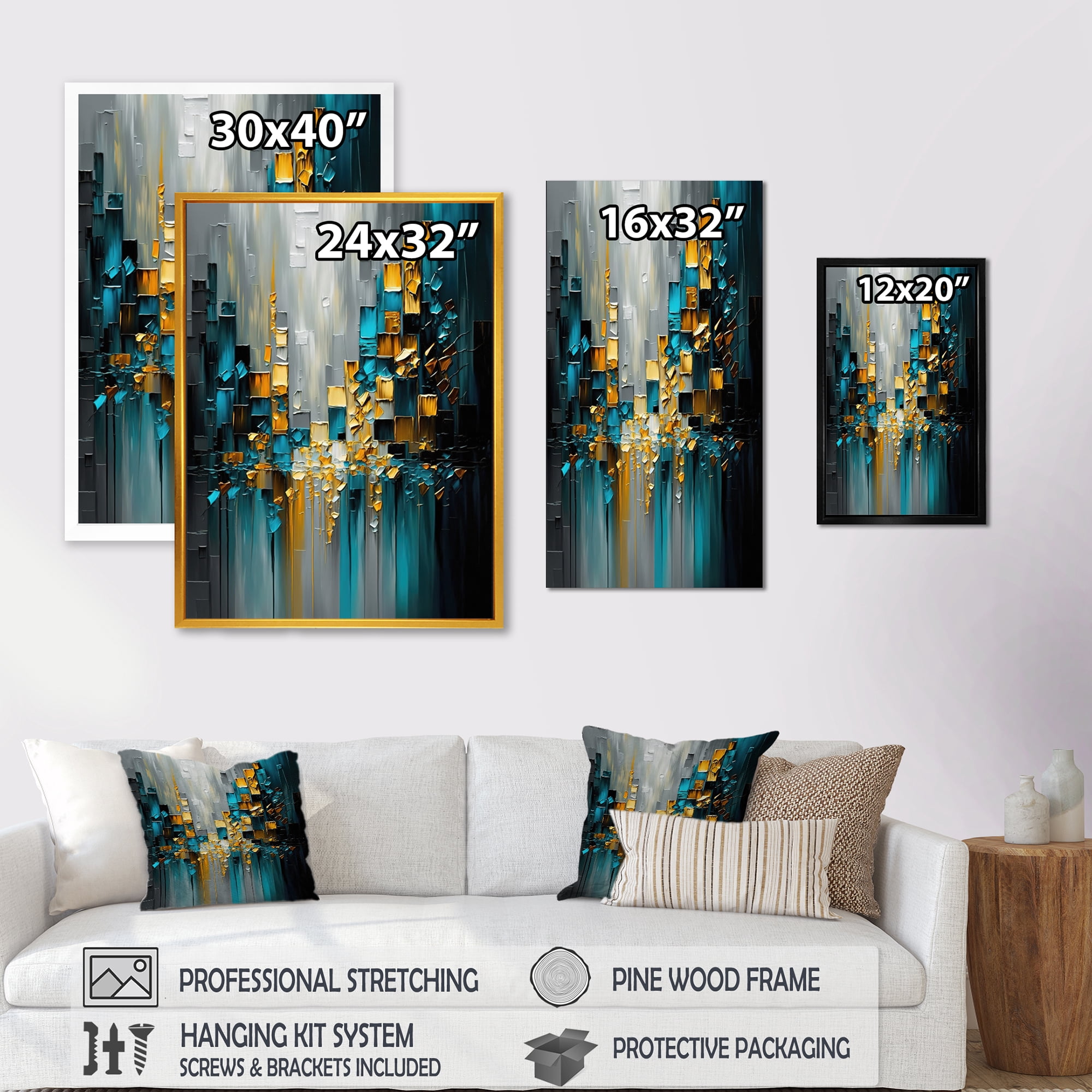 Designart Abstract Geometric Black And Green III Canvas Wall Art