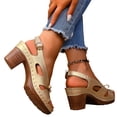 thumbnail image 4 of IEMIEMIEM Chunky Heeled Sandals for Womens Bohemian Cutout Open Toe Slip On Summer Sandals Ankle Strap Sandals Party Dress Sandals Gold 7 Wide, 4 of 6