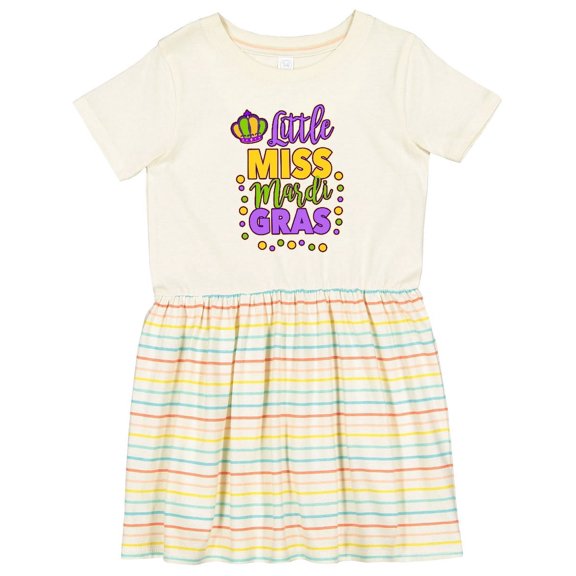 Inktastic Little Miss Mardi Gras with Crown and Dots Girls Toddler Dress