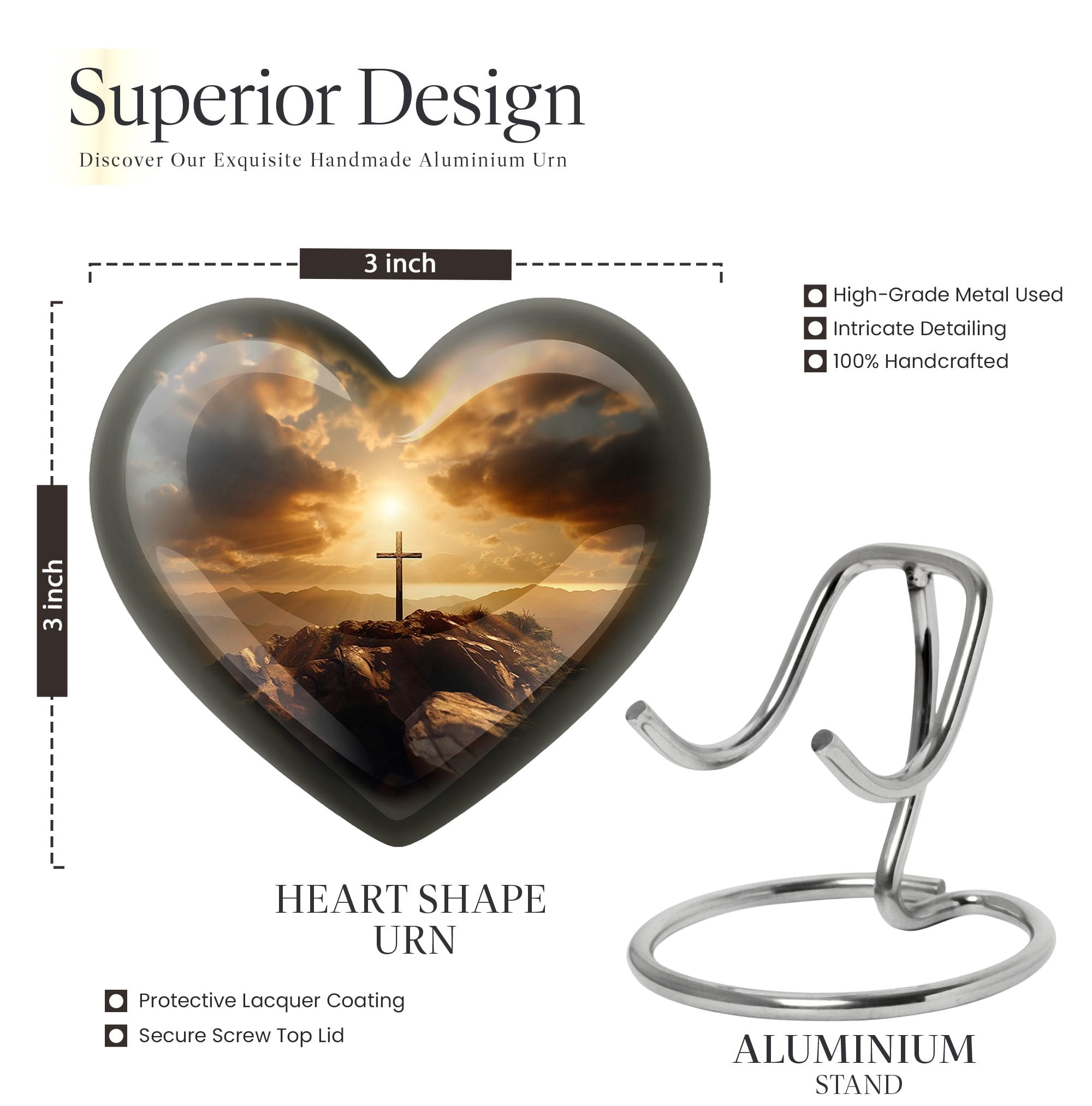 Heart Christ Sunset Sky Urns For Ashes - Urns For Human Ashes Male & Female - Burial Urns For Metal Remains - Ash Urns For Humans - Funeral Heart Shaped Cremation Urns For Ashes(Size - 3Inch, 1Pcs)