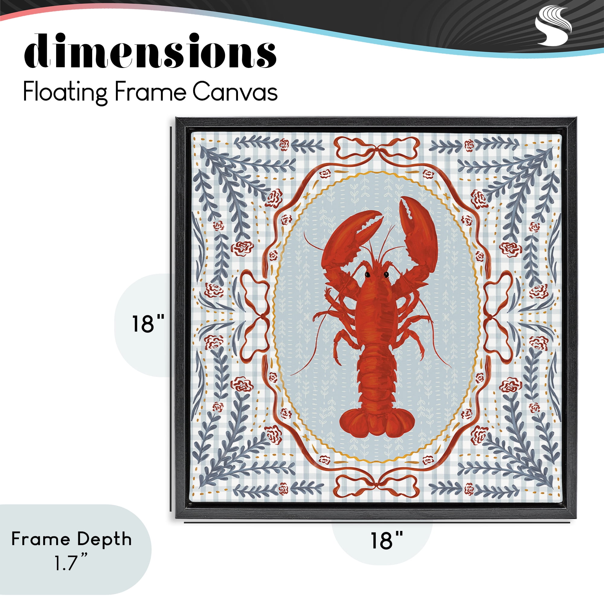 Stupell Industries Lobster Portrait Blue Gingham Black Framed Floater Canvas Wall Art, design by Vero Illustrates