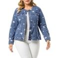 thumbnail image 1 of Unique Bargains Tenues Juniors Grande Taille Veste en Jean à Manches Longues Sans Col, 1 of 5