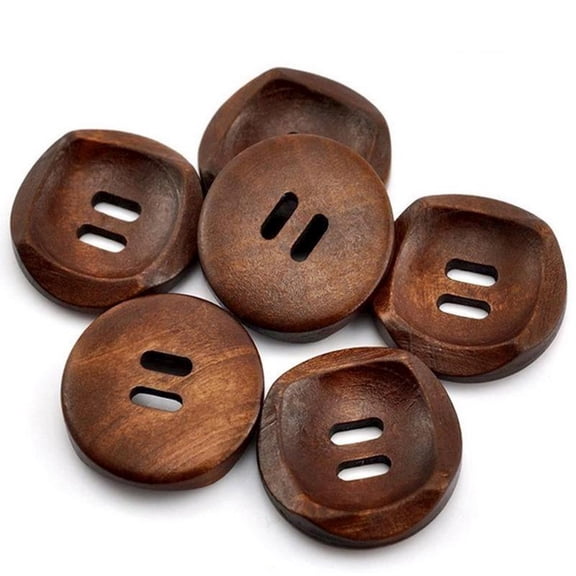 FONDOTIN Sewing and Craft Buttons Round Shaped 10Pack 30mm Coffee Brown Wood