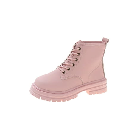 

Eloshman Womens Work Boot Walking Breathable Lace Up Combat Boots Comfort Chunky Platform Ankle Booties Pink 7