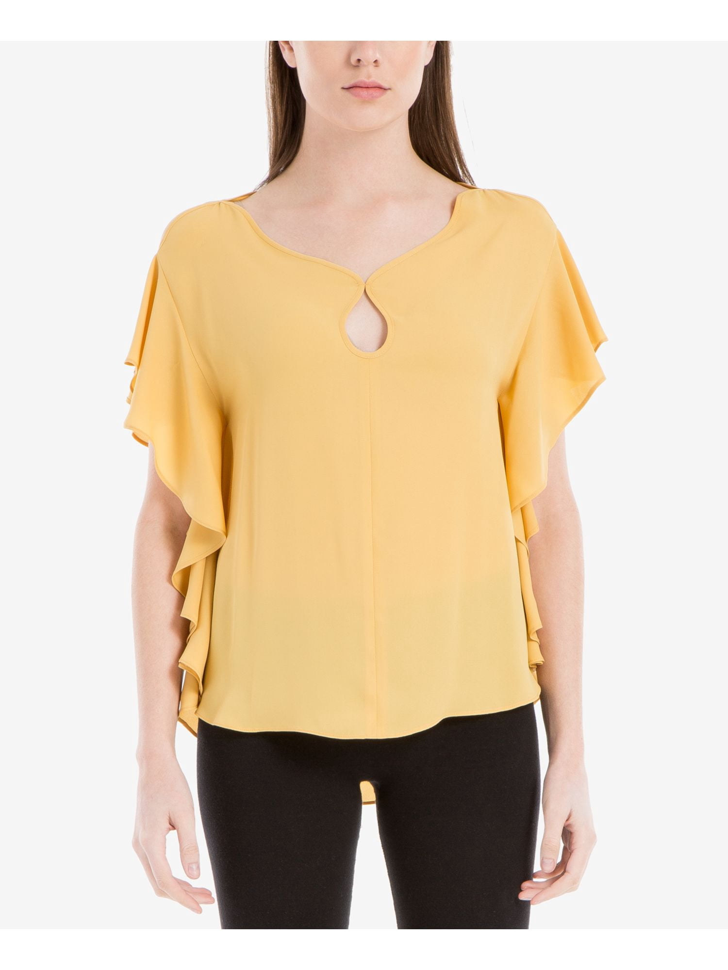 Yellow Raffles Top MAX STUDIO Womens Yellow Ruffled Keyhole Short Sleeve Top M - Walmart.com
