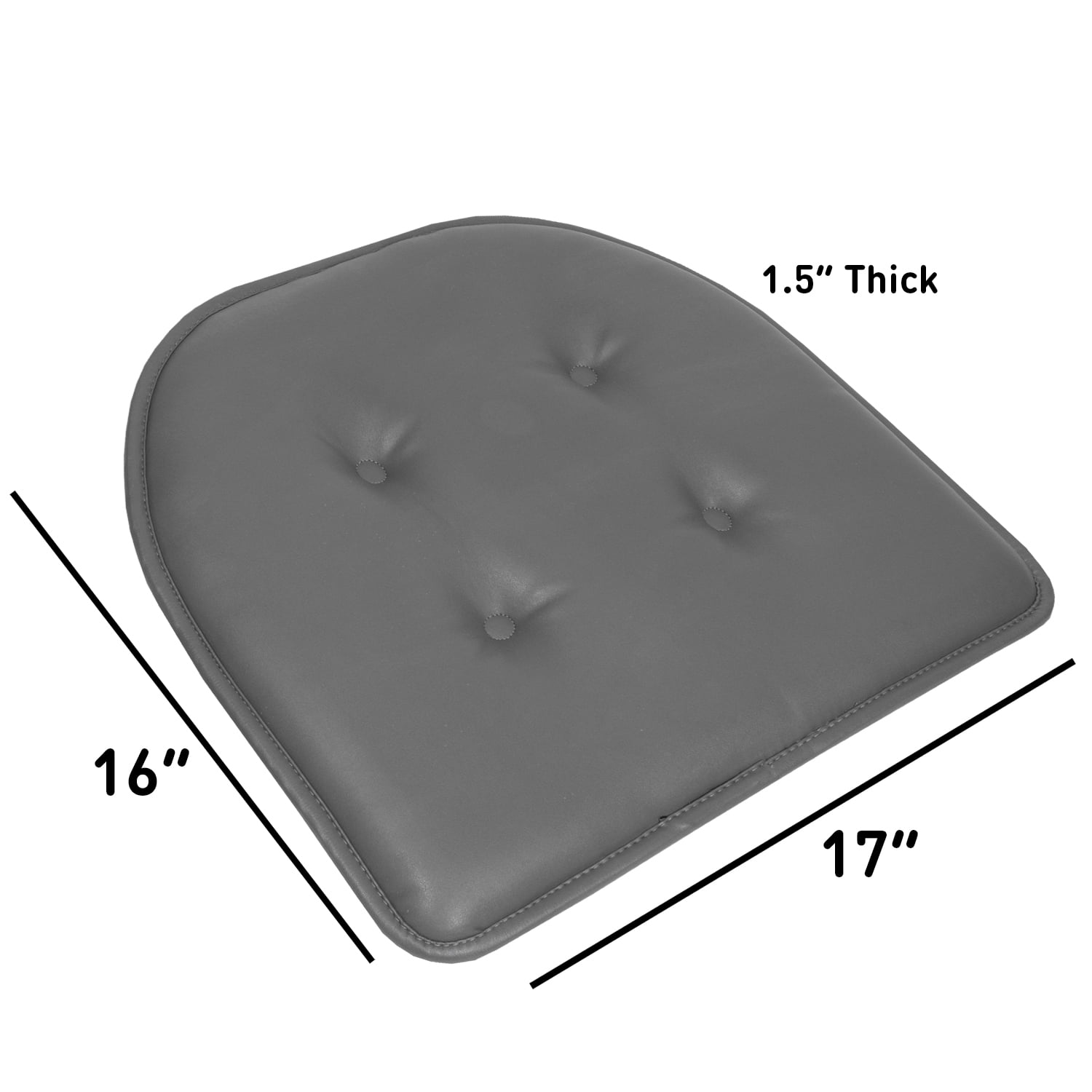U-Shaped Memory Foam No Slip Back 16 x 17 Faux Leather Chair Pad Cushion 6 Pack - Gray