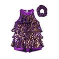 thumbnail image 3 of Haitryli Kids Girls Sequin Ballroom Modern Jazz Latin Ballet Dance Dress Leotard with Hair Scrunchie Dancewear Purple-A 8, 3 of 5