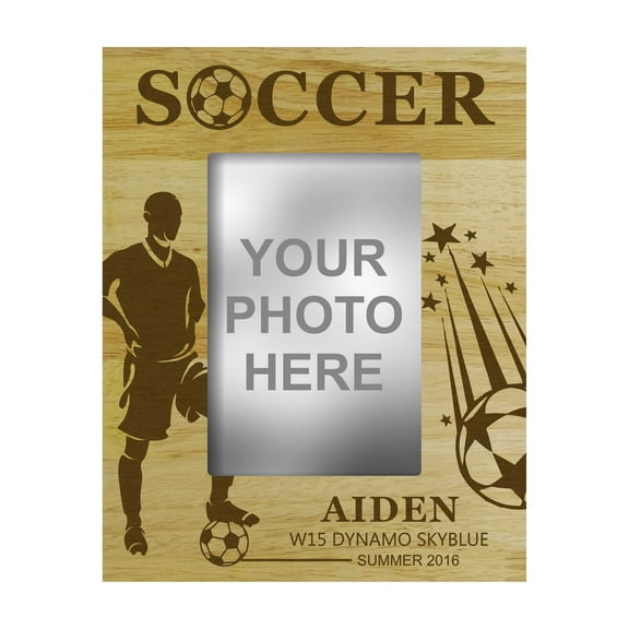 Personalized Soccer Football Theme Engraved Wood Picture Frame With Name - 4 x 6 Inches Horizontal Customizable Gift
