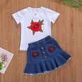thumbnail image 4 of Douhoow Kid Girl 2 Piece Set Rose Embroidery Short Sleeve T-Shirts+Denim Short Skirts, 4 of 9