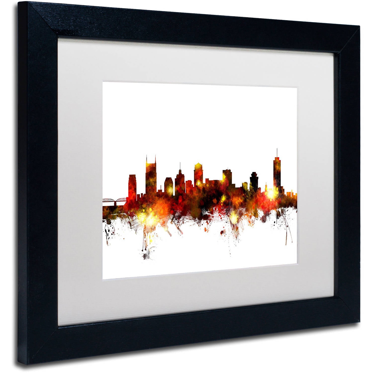 Trademark Fine Art "Nashville Tennessee Skyline Red" Canvas Art by Michael Tompsett, White Matte, Black Frame