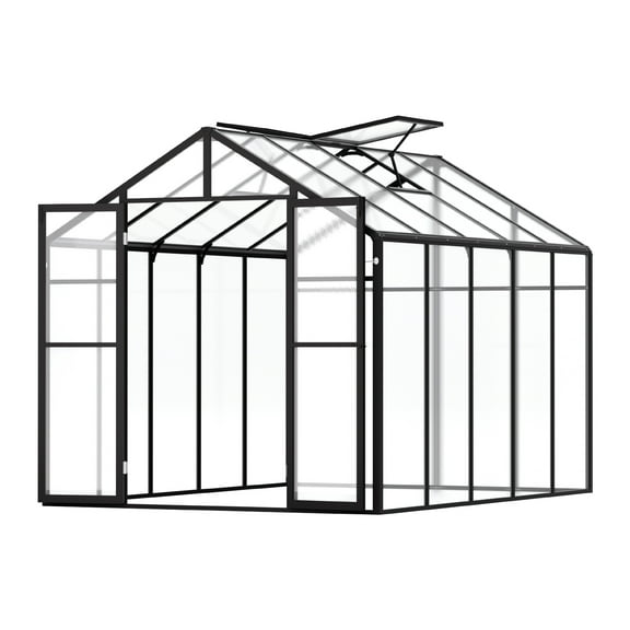 KFFKFF Greenhouse Constructed from Polycarbonate, Measuring 8 x 10 Ft, External Greenhouse Featuring 2 Ventilation Windows, Styled like a Pavilion with a Swing Door, Aluminum Walk-in Greenhouse