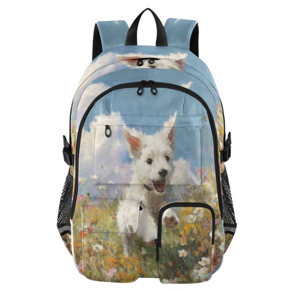 Large Capacity Student Backpack, 14 Inch Laptop Backpack, Wear-Resistant Polyester Travel Backpack with Reflective Strips for Commuting Outdoor Garden Puppy