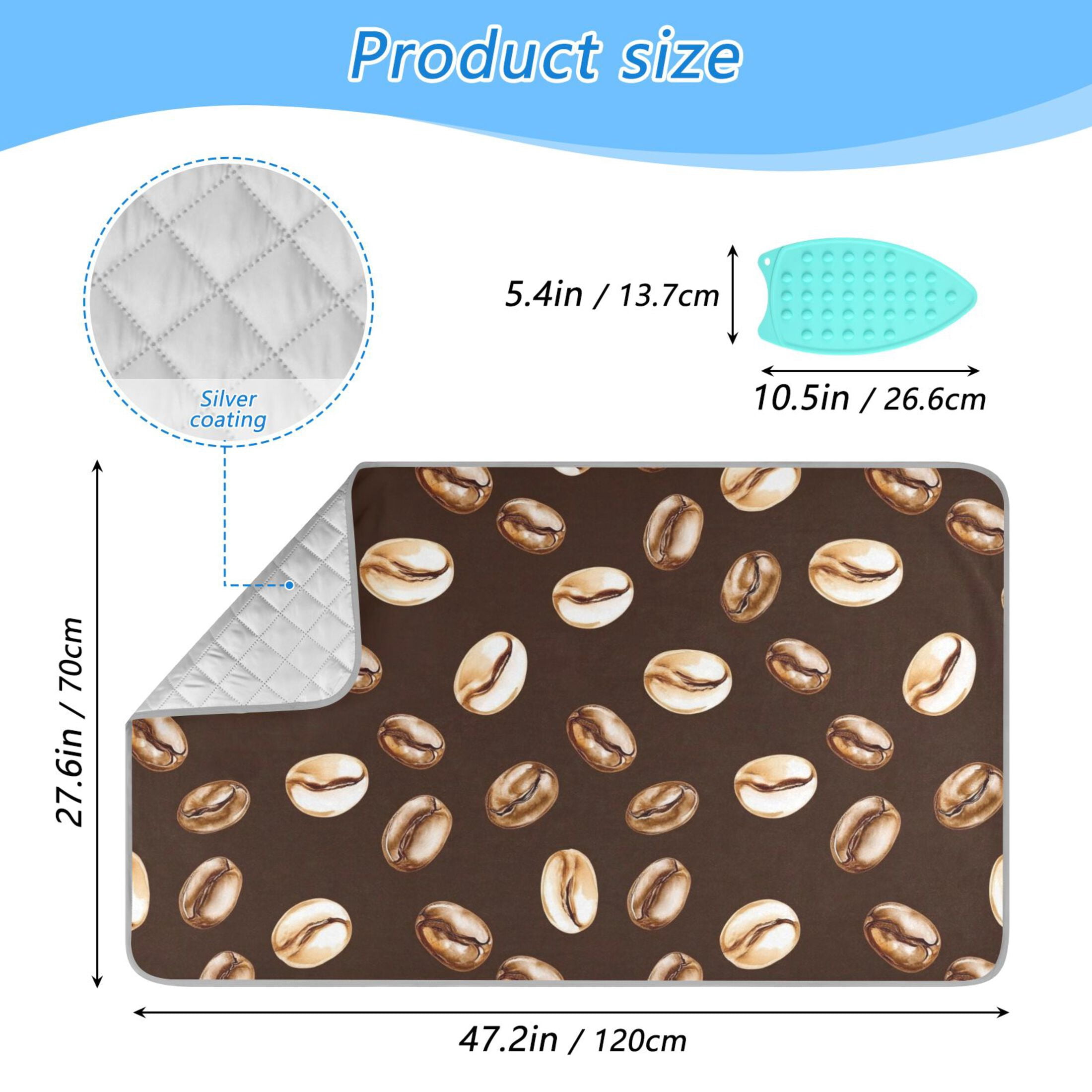 Cartoon Coffee Bean Ironing Mat Blanket for Table Top Travel Portable Ironing Board Pad 47.2x27.6 Inch