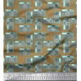thumbnail image 1 of Soimoi Brown Rayon Crepe Fabric Camera & Dots Fabric Prints By Yard 46 Inch Wide, 1 of 1