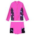 thumbnail image 3 of TTAO Girls Two Piece Rash Guard Swimsuit Zipper Front Long Sleeve Swim Shirts with Boyleg Shorts Set Hot Pink 16, 3 of 5