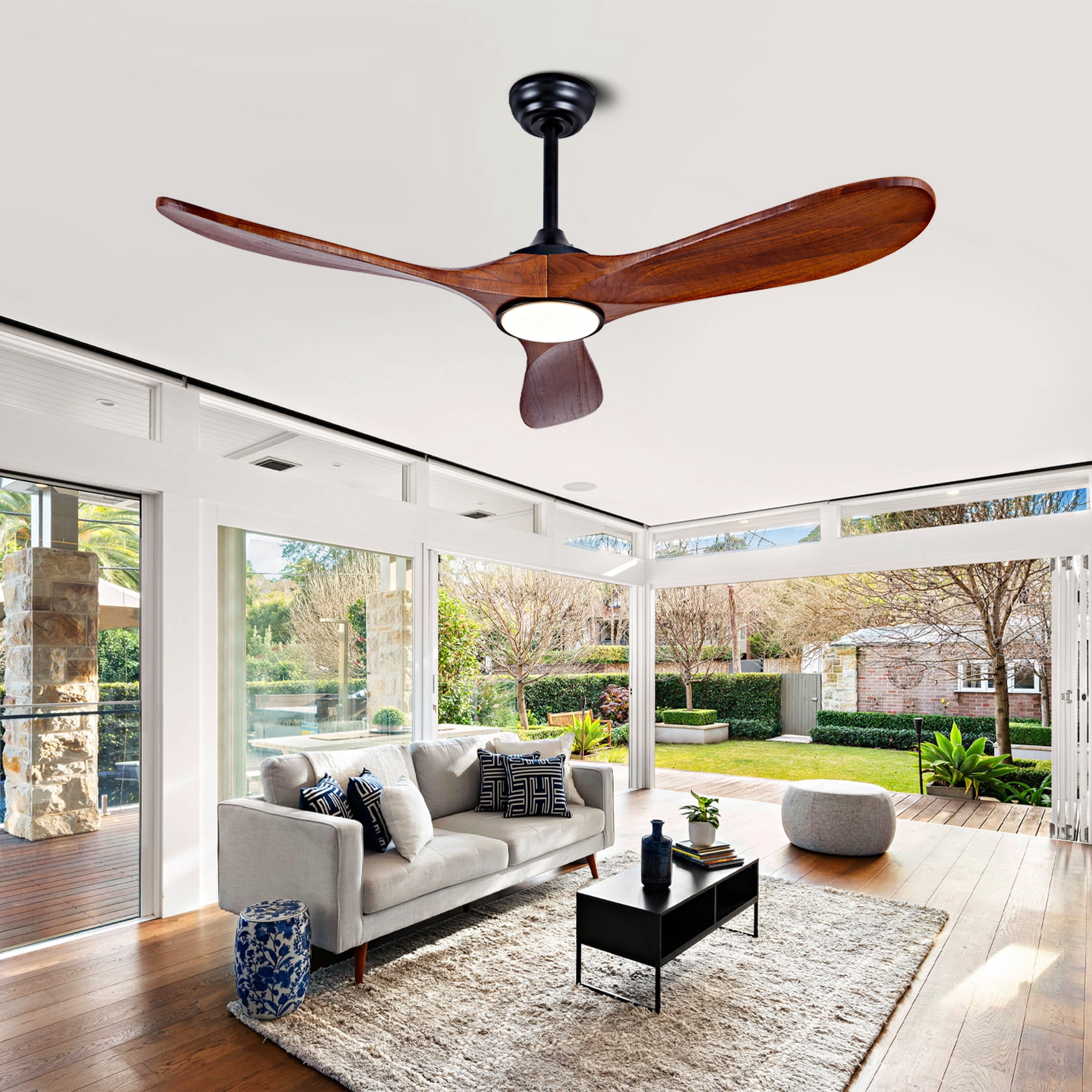 Mintazer 52 in Ceiling Fan with Remote, Modern Ceiling Fan with 6 Speed & 3 Blade for Farmhouse Bedroom Living Room Gazebo Patio, Brown