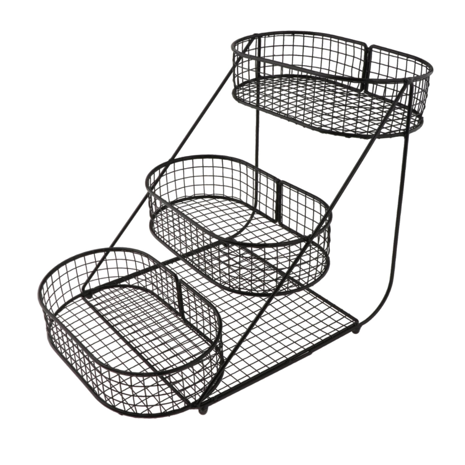 Fiocias 3 Tier Countertop Fruit Basket Space Saver Serving Stand Vegetables Storage Rack black