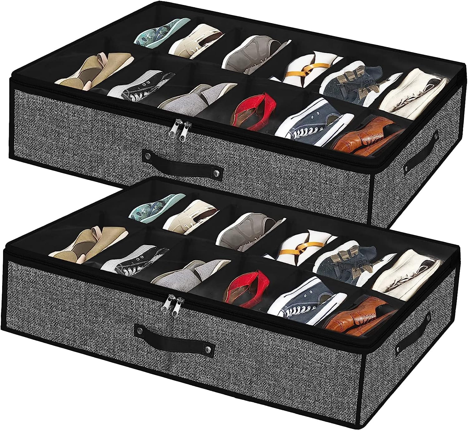Meerainy Under Bed Shoe Organizer Storage for Closet 2 Pack Fits 24