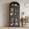 thumbnail image 3 of BeesClover Bibliothèque Arquée à 6 Tablettes avec Portes en Verre, Armoire d'Exposition Moderne en Bois avec Tablettes de Rangement pour Livres, Décor et Objets de Collection, 3 of 8