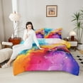 thumbnail image 4 of jejeloiu Marble Liquid Full Size Comforter Sets,Ombre Fluid Watercolor Bedding Comforter Set,Gradient Multicolor Bedding Sets For Girls Kids,Luxury Bedroom Decor Reversible,3-Piece, 4 of 8
