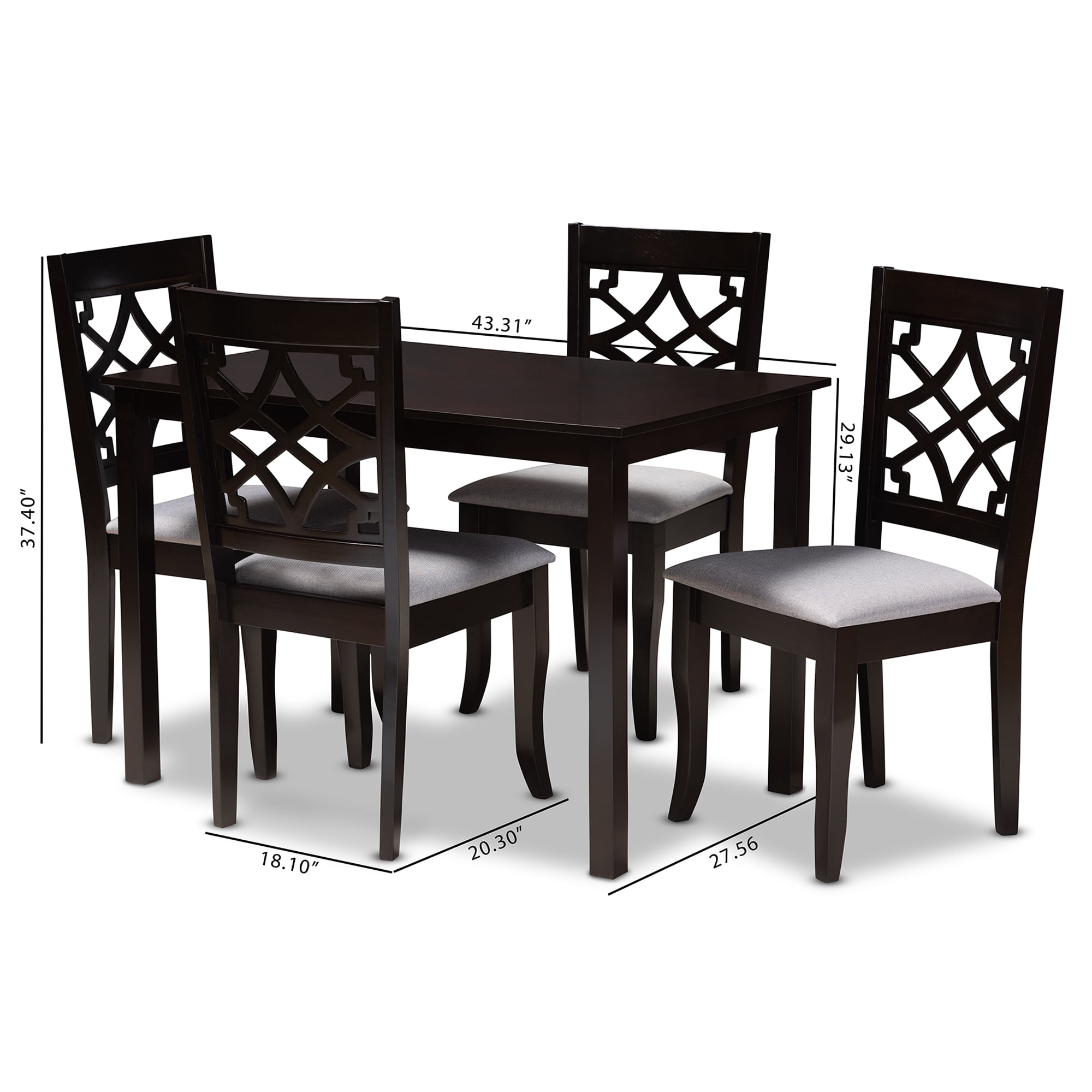 Baxton Studio Mael Modern and Contemporary Grey Fabric Upholstered Espresso Brown Finished 5-Piece Wood Dining Set