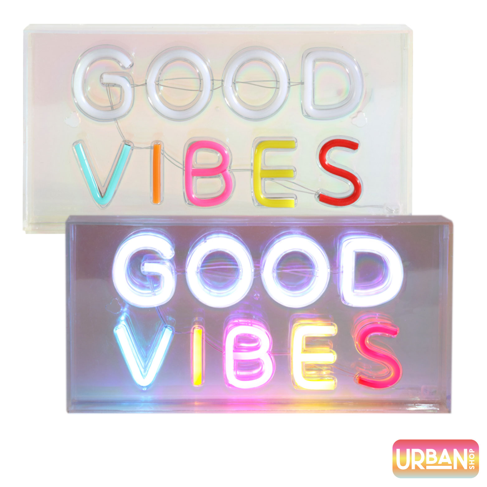 Urban Shop LED Neon Good Vibes Light-up Iridescent Acrylic Box, Multicolor