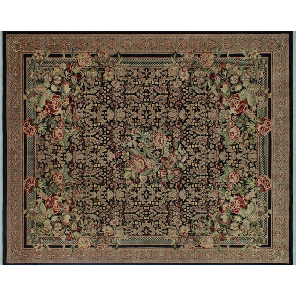 Wali Reshami Rumal Black/Brown Rug, 8'2" x 10'0"