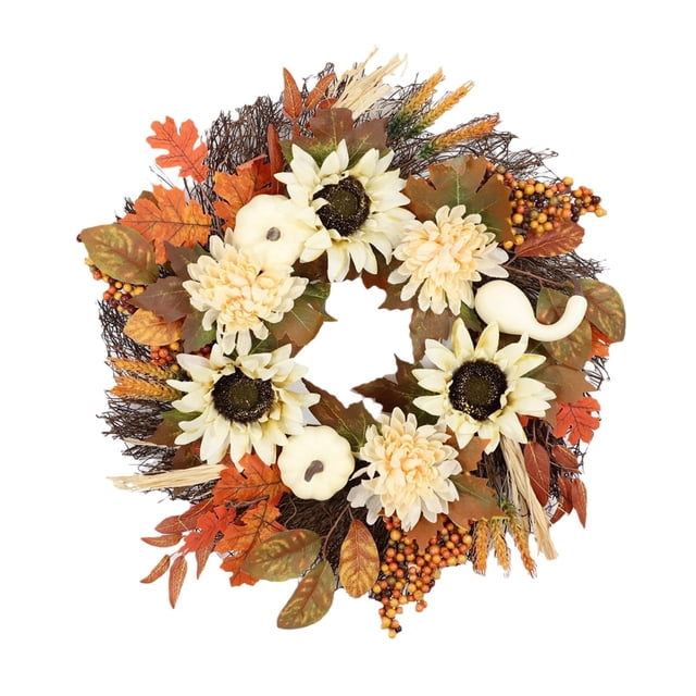Couronne de Citrouille d'Automne Porte d'Entrée Couronne Cheminée Couronnes Artificielles Maison Intérieure 50cm