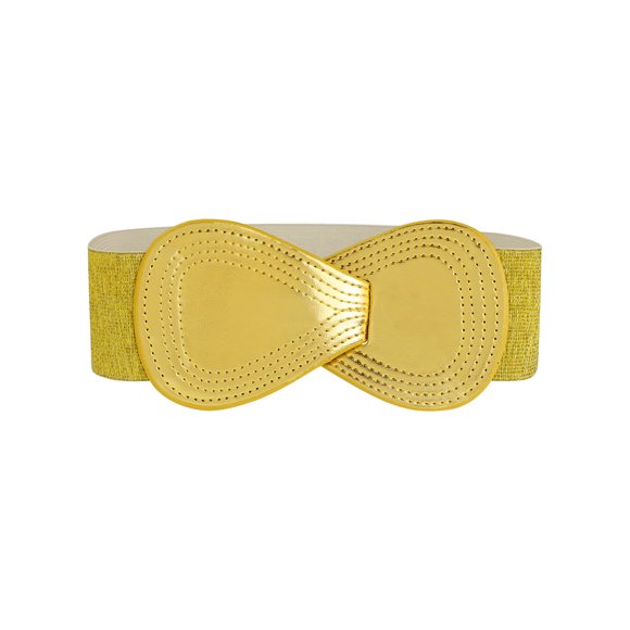 Cinturón elástico de cuero sintético con hebilla en forma de 8 Inspire Chic para ajustar la cintura de dama, medida de cintura: 31"/78.5cm-43"/109cm, dorado metálico