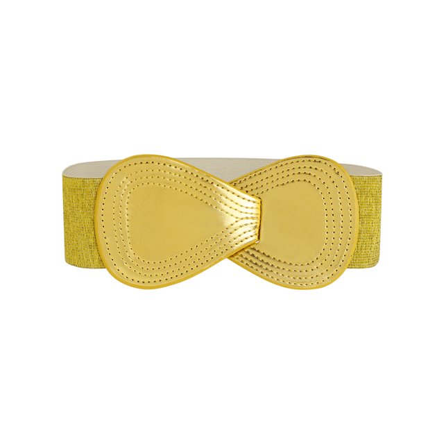 Cinturón elástico de cuero sintético con hebilla en forma de 8 Inspire Chic para ajustar la cintura de dama, medida de cintura: 31"/78.5cm-43"/109cm, dorado metálico
