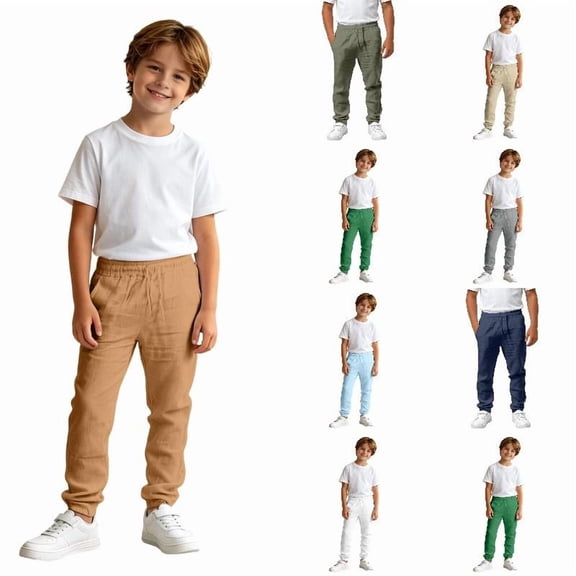 RTKFRFLM Boys Solid Casual Pants Comfortable Cotton Twill Chino Trousers with Elastic Waistband for Kids Toddlers Size 4-12 Years
