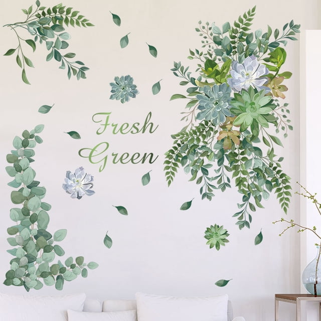 Adhesivo de pared con planta verde fresca para dormitorio o sala de estar