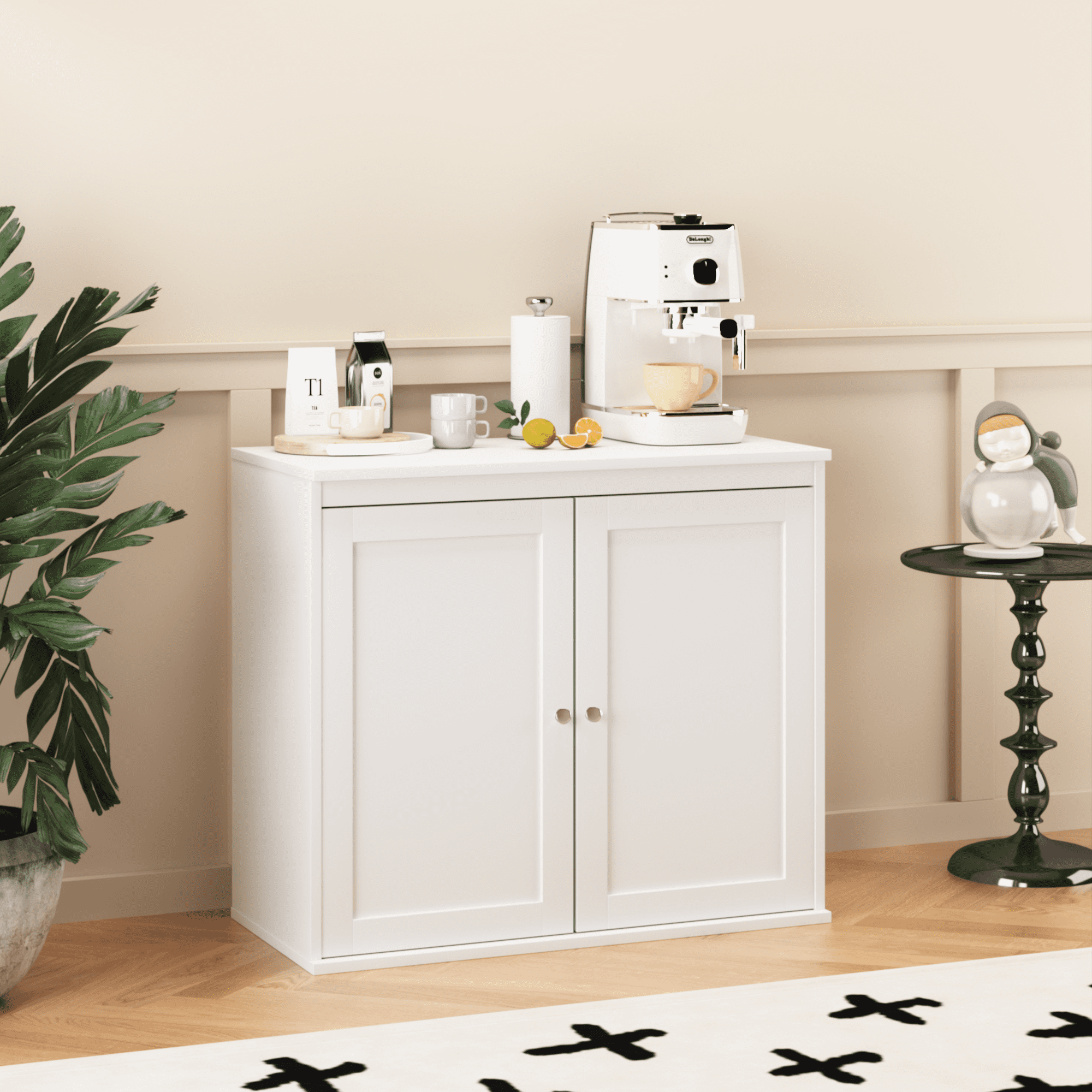 Double Door Storage Cabinet, Adjustable Shelves Kitchen Coffee Bar Cabinet, Anti-Tip Sideboard Buffet for Dining Room Living Room Entryway