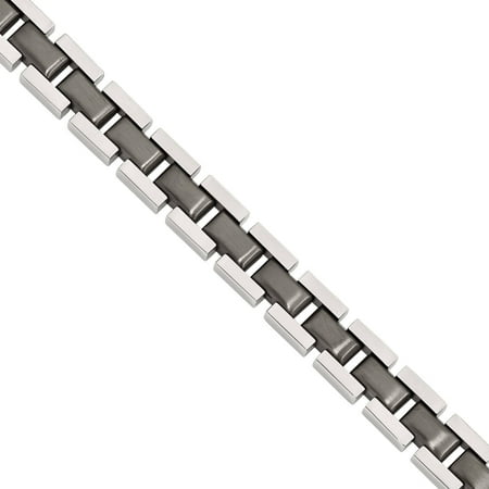 Primal Steel Stainless Steel Brushed and Polished Gunmetal IP-Plated Link Bracelet