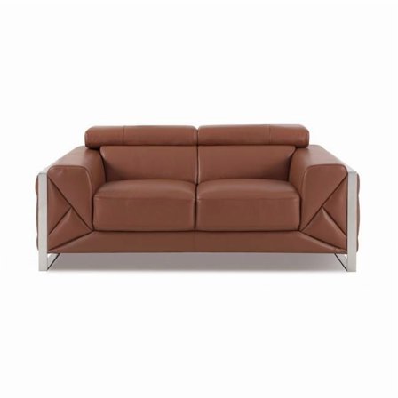 75 in. Italian Leather & Chrome Loveseat, Camel Brown