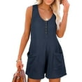 thumbnail image 4 of AXXD Clearance Shorts For Women,Solid Neck Sleeveless Buttons Short Jumpsuit Rompers With Pockets Gifts For Mom Navy 4, 4 of 9