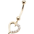 Bodyart Clear Gem 14kt Gold Heart Dangle Navel Ring Body Jewelry