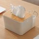 thumbnail image 3 of Caja de pañuelos de plástico con tapa de madera, servilletero redondo o cuadrado, dispensador de papel tisú húmedo, organizador moderno para el hogar y el automóvil, 3 of 5